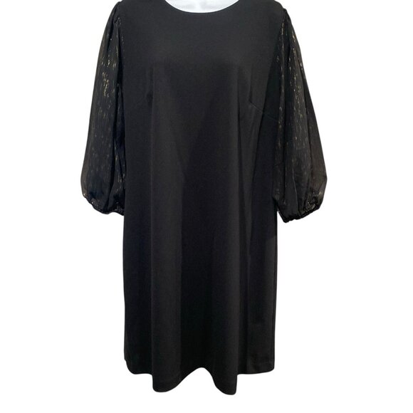 DKNY Knit Dress Womens 16 Combo Metallic Sleeve Stretch Career Professional - Picture 3 of 13